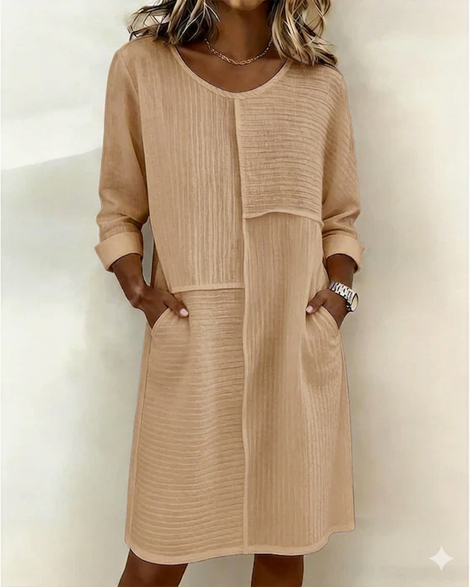 Gaelle™ - Robe Femme Coton Lin Texturée Coupe Fluide Manches Longues Confort
