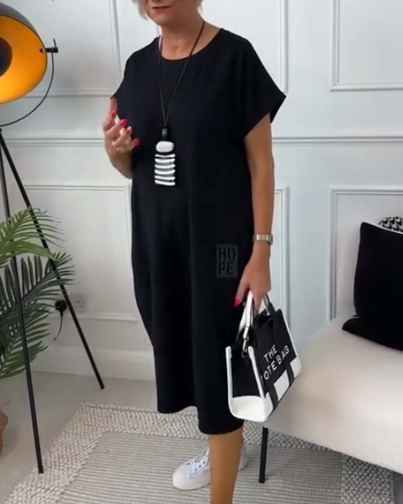 Marie™ - Robe Décontractée à Manches Courtes avec Imprimé Lettre pour Femme