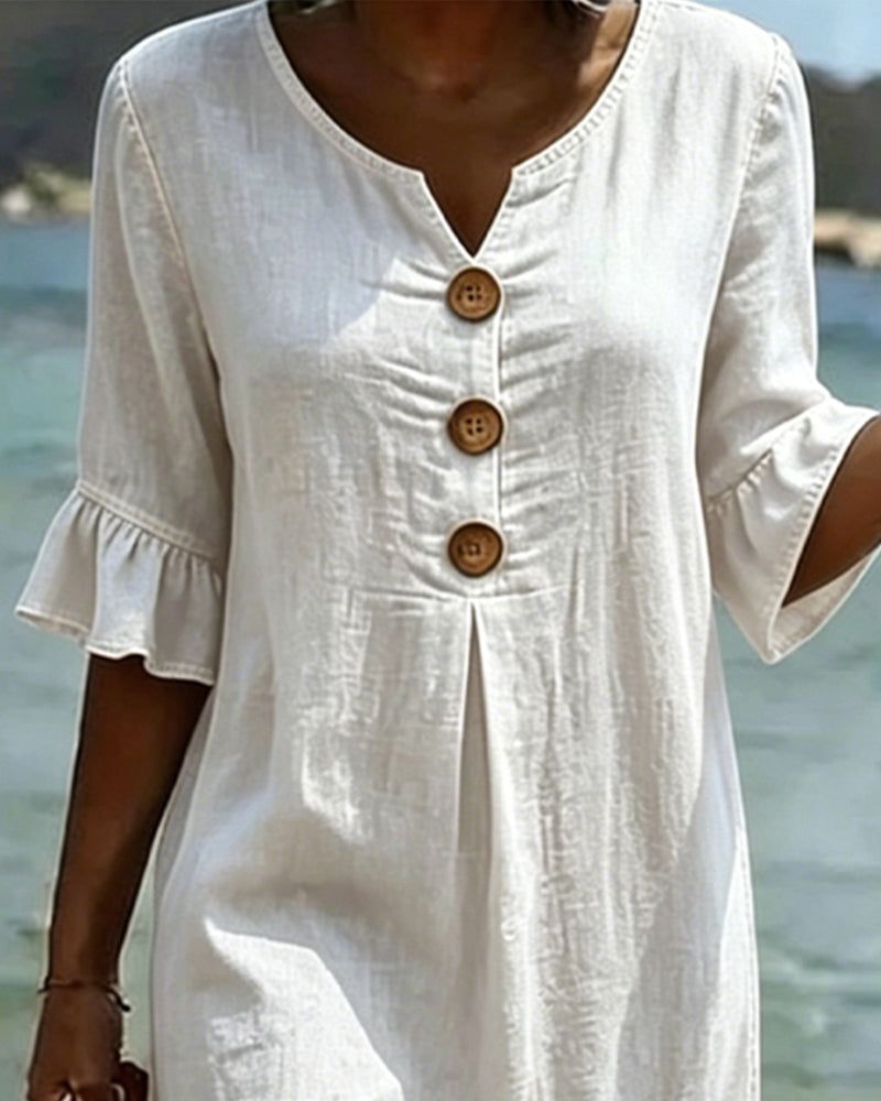 Fynorae™ - Robe femme en jean manches volants coupe fluide été plage