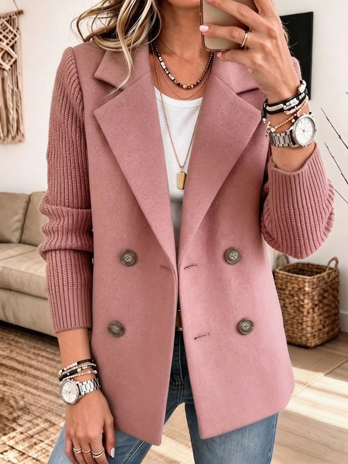 Marjanne - Veste femme élégante à manches en tricot côtelé
