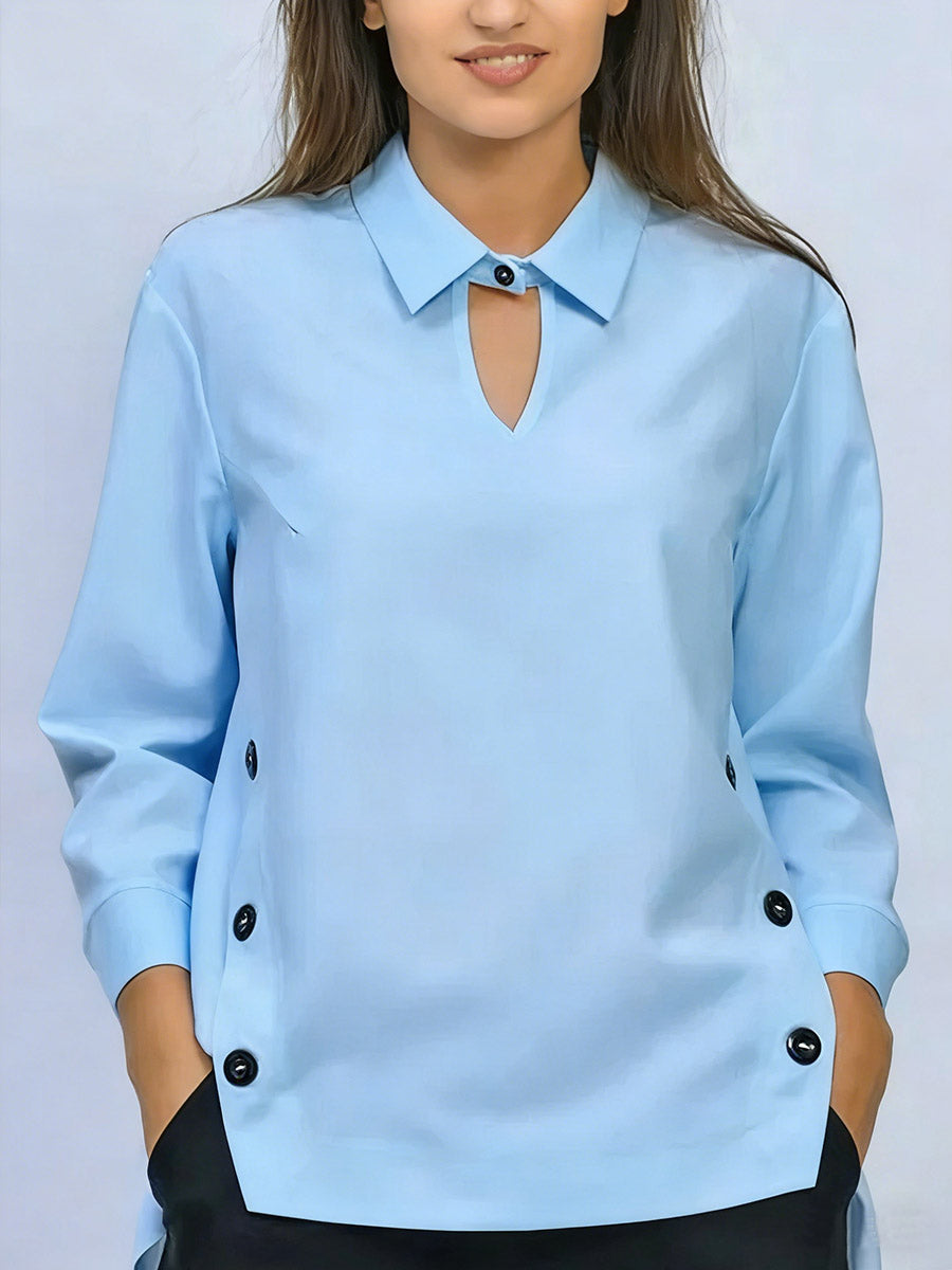 Pryxa™ - Chemisier femme col classique ouverture élégante manches longues minimaliste