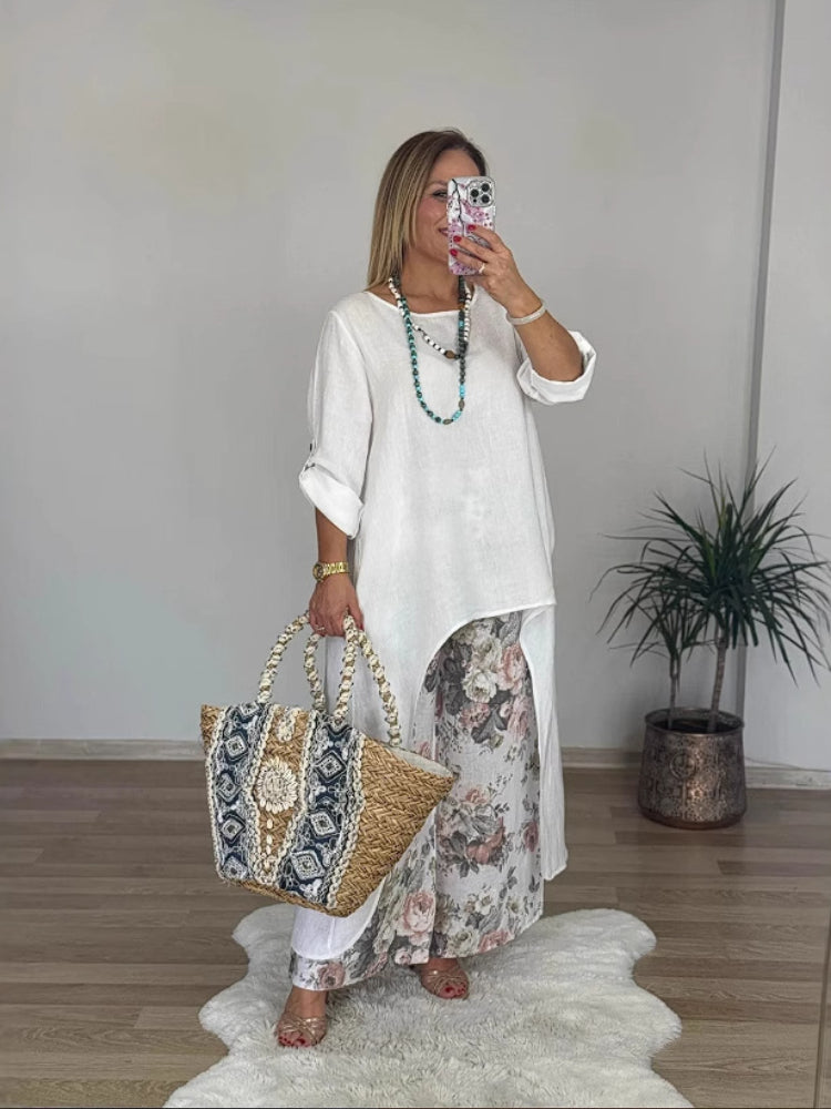 Ulina™ - Ensemble Décontracté avec Top Irrégulier et Pantalon à Jambes Larges