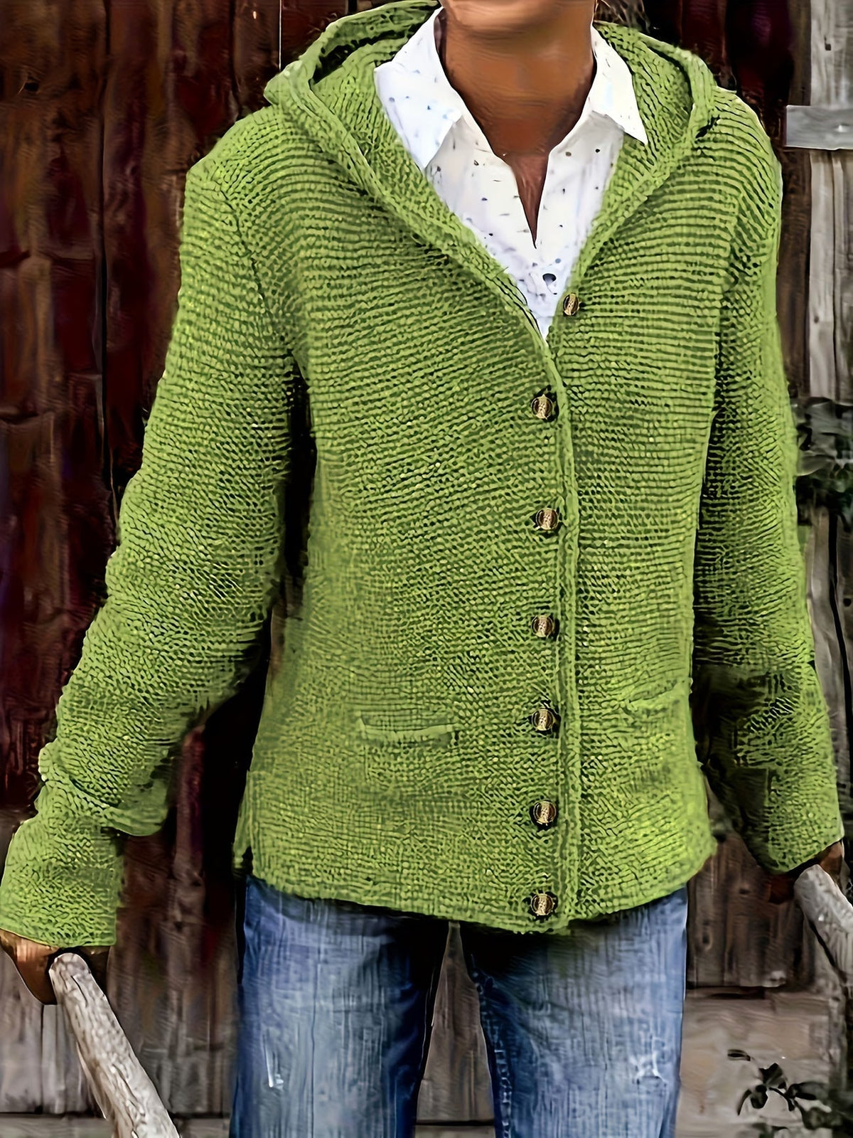 Maëline - Cardigan femme en grosse maille à capuche et boutons