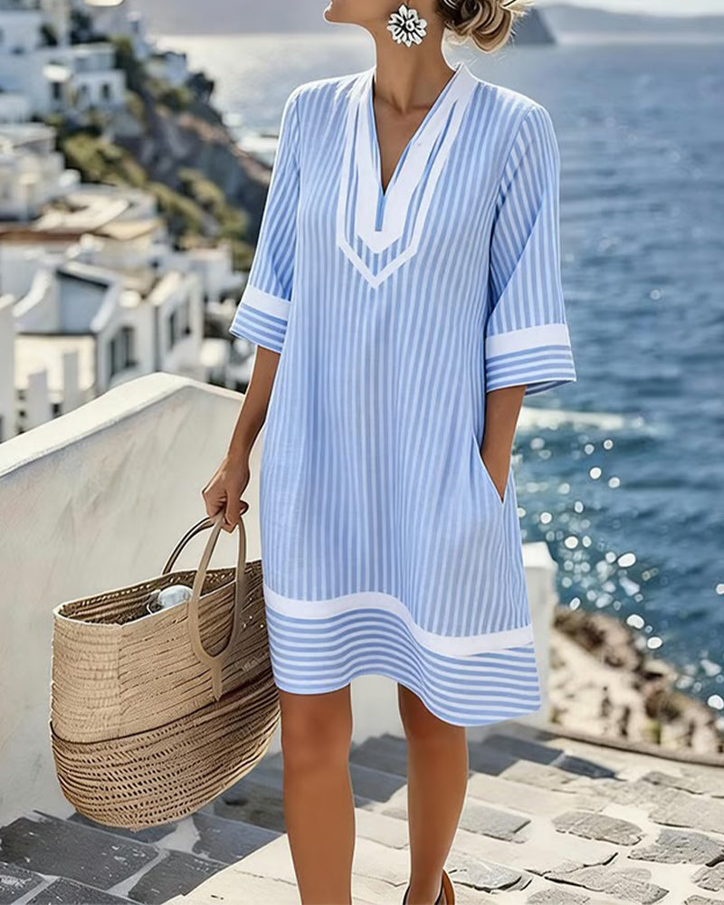 Telyxa™ - Robe Femme Rayures Fluide Col V Style Estival