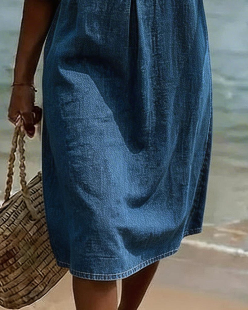 Fynorae™ - Robe femme en jean manches volants coupe fluide été plage