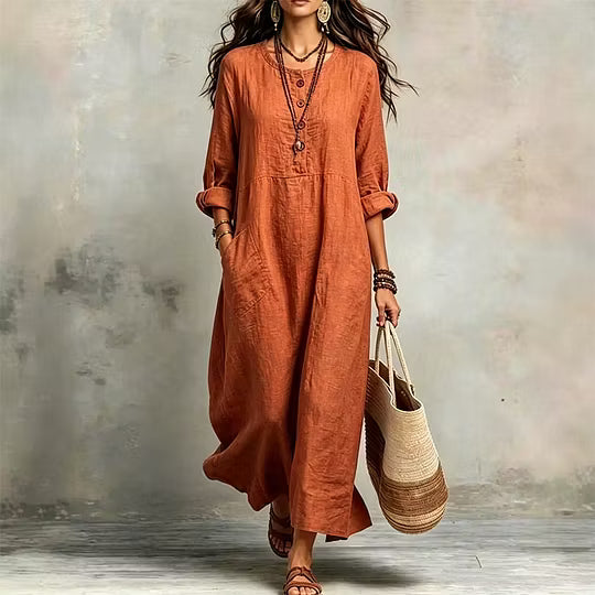 Jantje - Robe Longue Ample pour Femme à Manches Longues et Poches