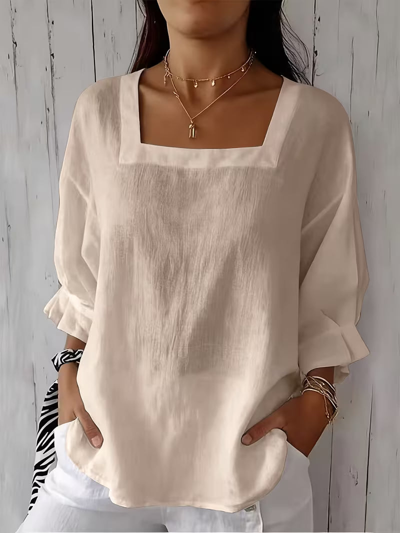 Renske - Blouse femme à col carré et manches longues