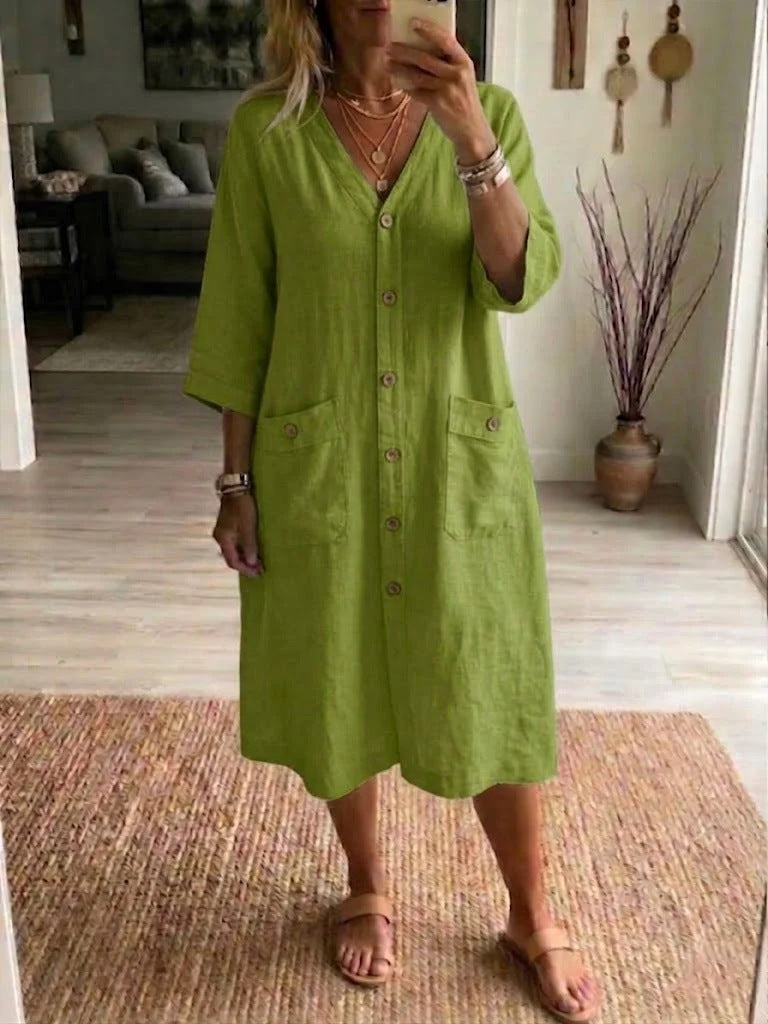 Oryssa™ - Robe Femme Ample Boutonnée Style Léger Pour Journée Active