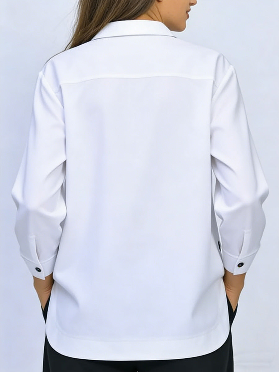 Pryxa™ - Chemisier femme col classique ouverture élégante manches longues minimaliste