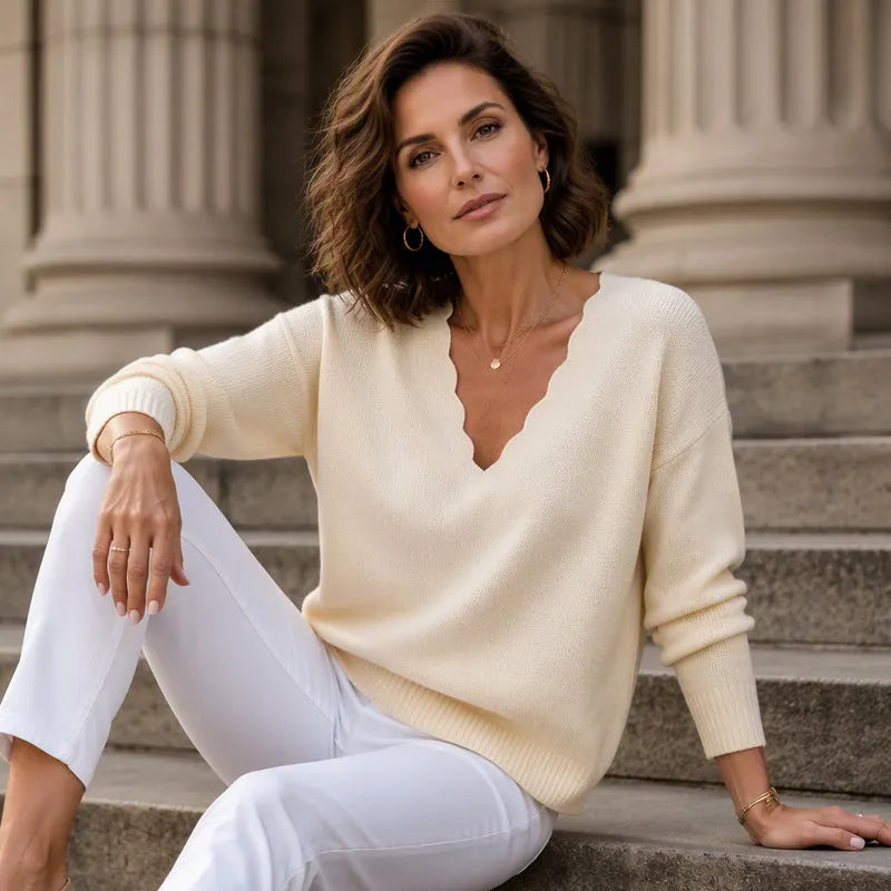 Gwen - Pull femme en maille avec col V