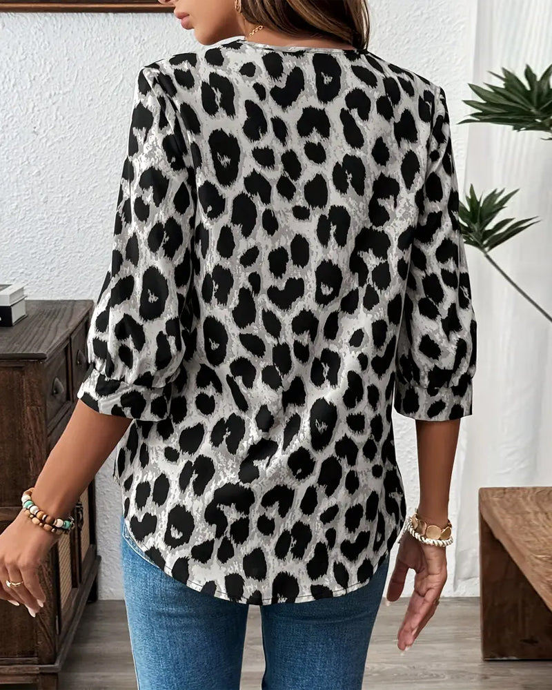 Astoria™ - Blouse à Manches Mi-Longues Imprimé Léopard Large