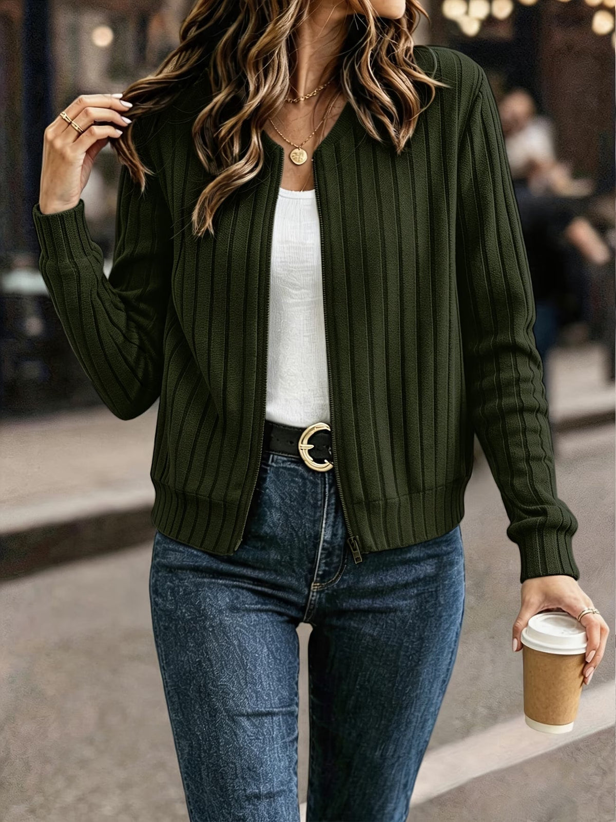 Coby - Veste femme côtelé avec fermeture zippée