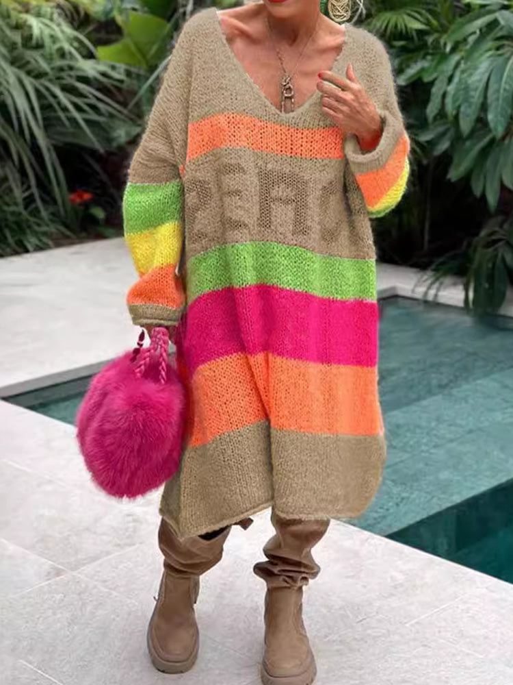Elviana™ - Robe Pull en Cachemire à Blocs de Couleurs