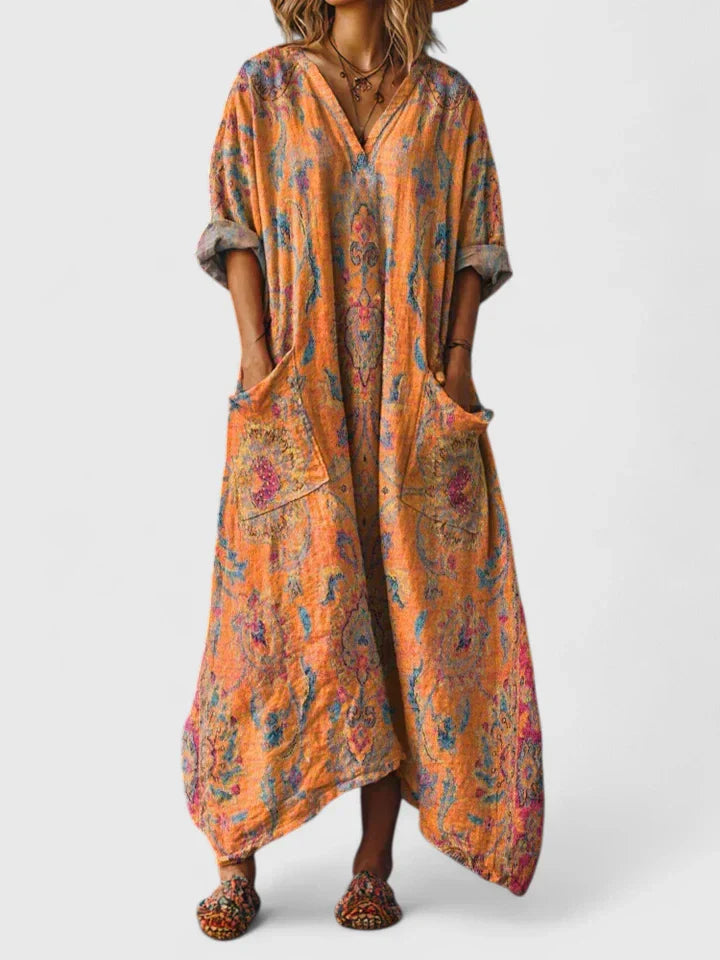 Grazelle™ - Robe Longue Fluide Imprimée Style Bohème Élégant