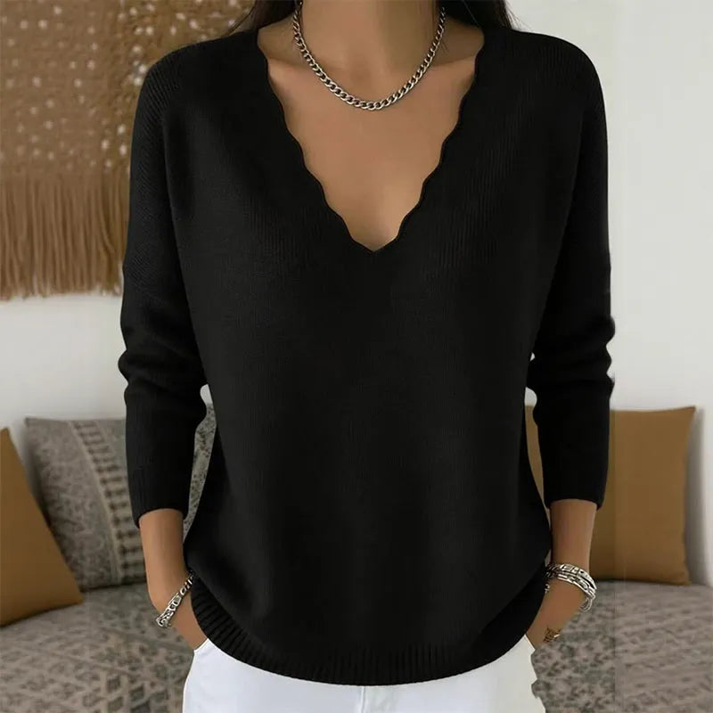Gwen - Pull femme en maille avec col V