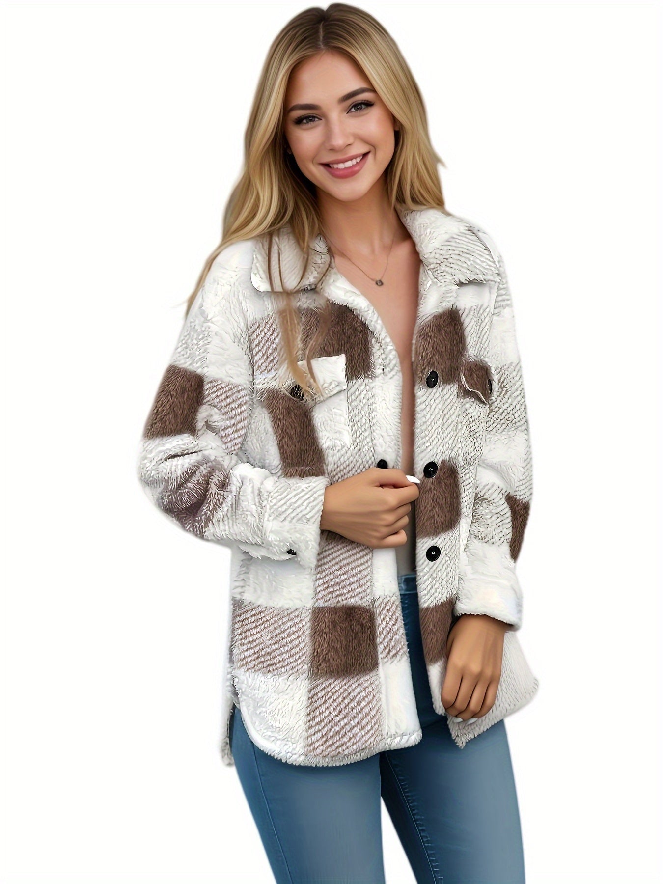 Doreline™ - Veste d’Hiver en Peluche à Imprimé Carreaux