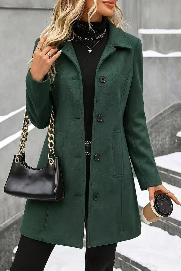 Brune - Manteau femme cintré à col classique et fermeture boutonnée