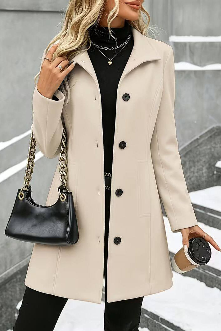 Brune - Manteau femme cintré à col classique et fermeture boutonnée