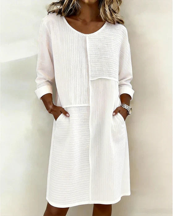 Gaelle™ - Robe Femme Coton Lin Texturée Coupe Fluide Manches Longues Confort