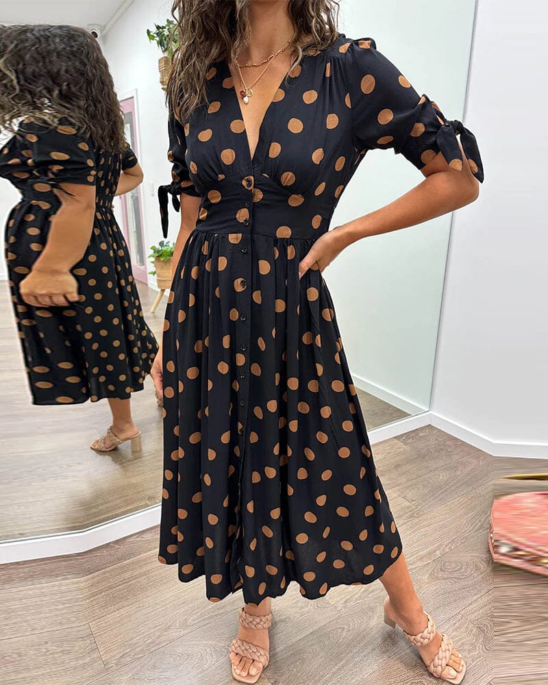 Mina™ - Robe à Pois avec Décolleté Pointu Profond