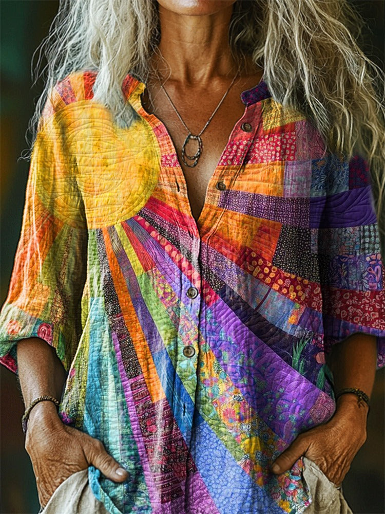 Delyne™ - Robe Bohème en Coton et Lin à Patchwork Multicolore