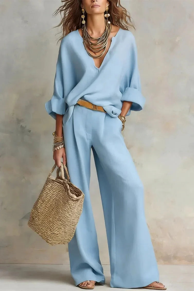 Annemarie - Ensemble femme col V avec pantalon large