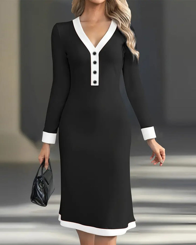 Brenyla™ - Robe Midi Élégante à Col Contrasté