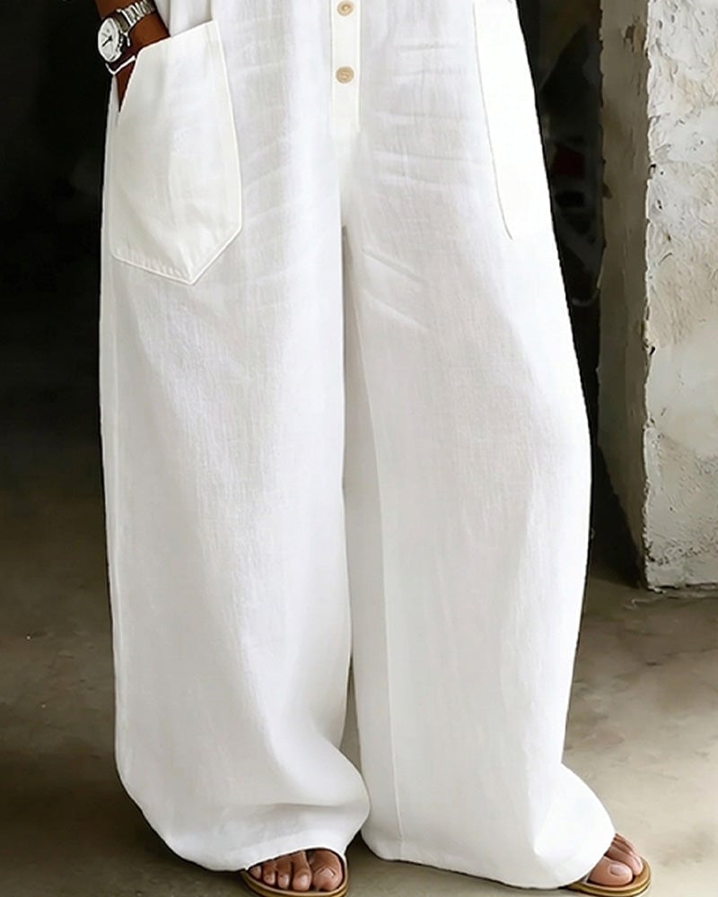 Ovyra™ - Combinaison femme blanche ample coton léger été élégant