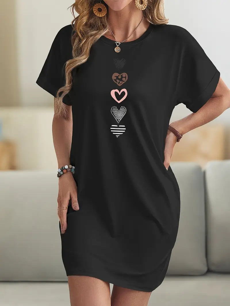 Milia™ - Robe Décontractée Cœurs Graphiques – Élégance Cool & Confort Absolu