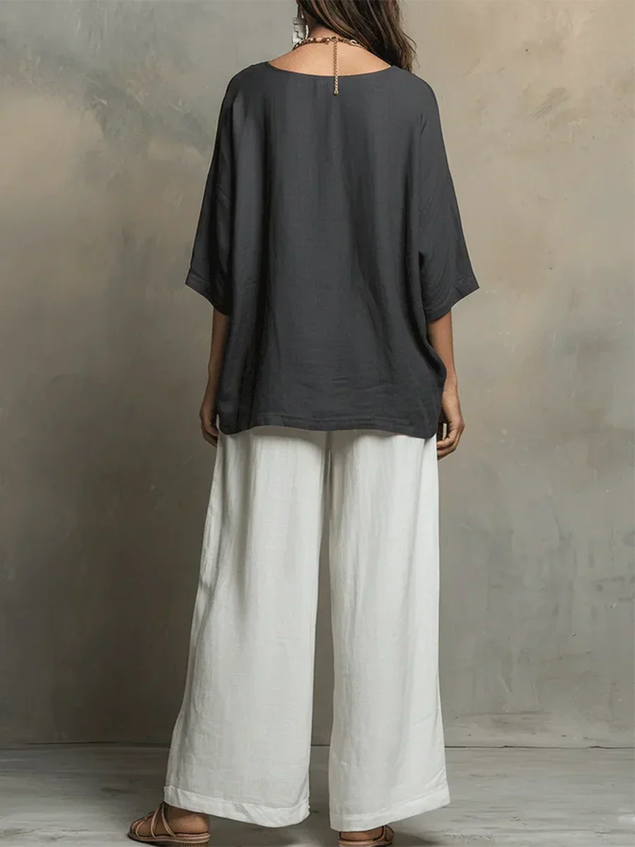 Tyvella™ - Ensemble Femme Lin Deux Pièces Coupe Ample Pantalon Fluide
