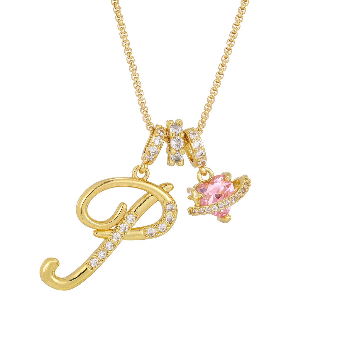Carmelle™ - Collier Initiale Avec Cœur Rose Brillant