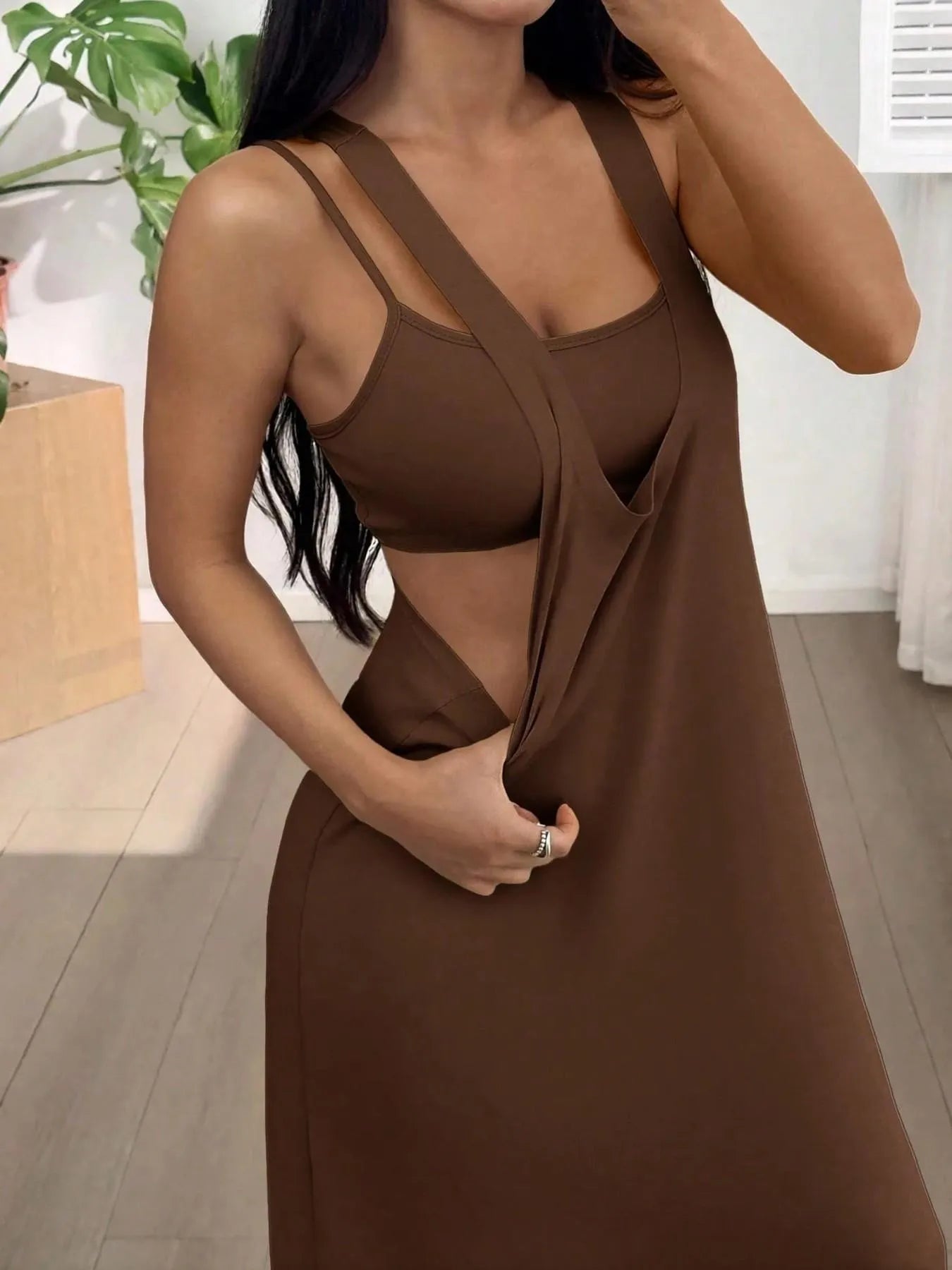 Dorissa - Robe longue femme effet deux pièces avec découpes latérales
