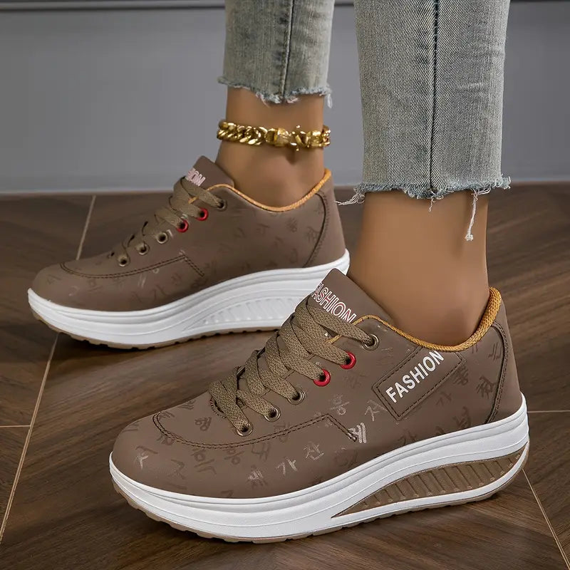 Brelina™ - Baskets femme plateforme lacets cuir synthétique confort quotidien