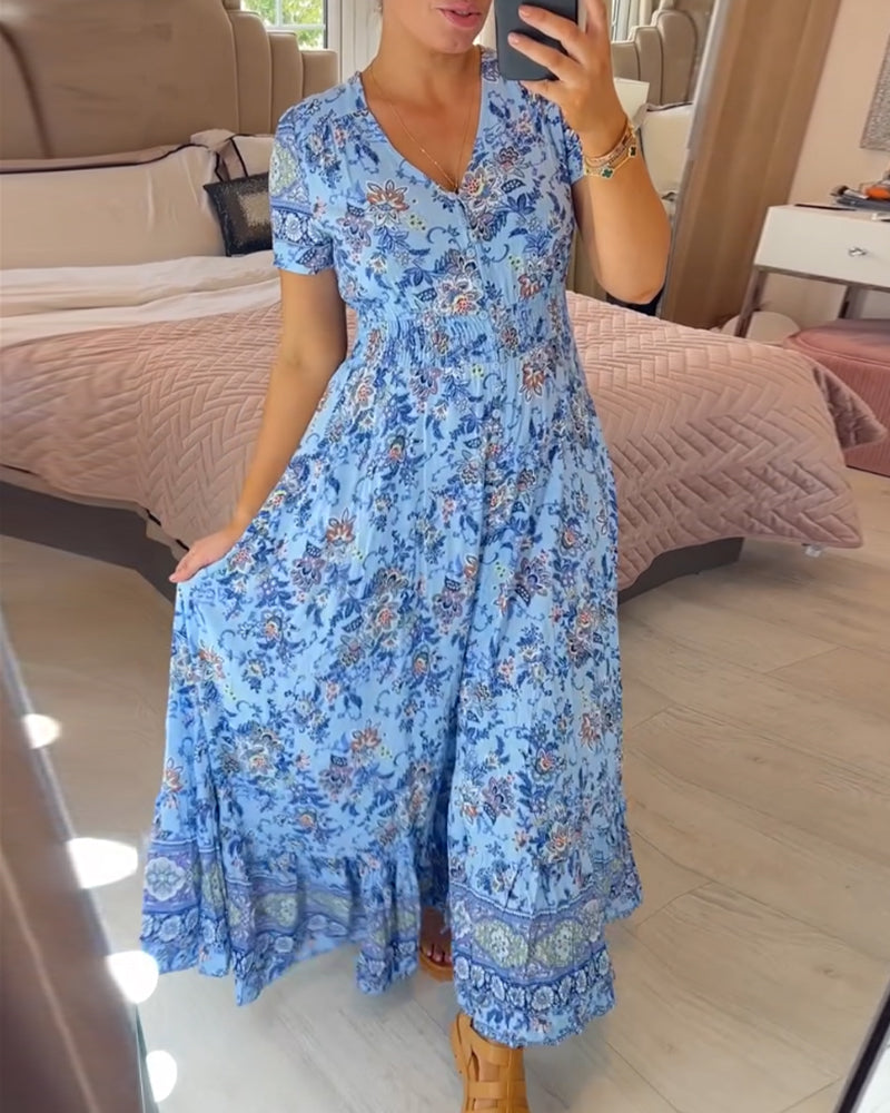 Denise™ - Robe Maxi à Imprimé Floral et Décolleté en V