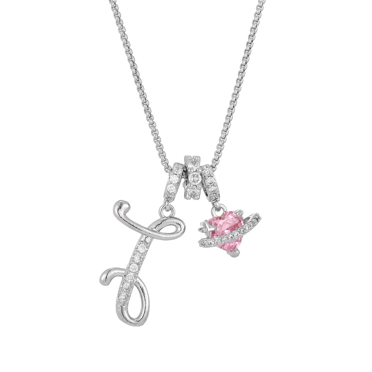 Carmelle™ - Collier Initiale Avec Cœur Rose Brillant