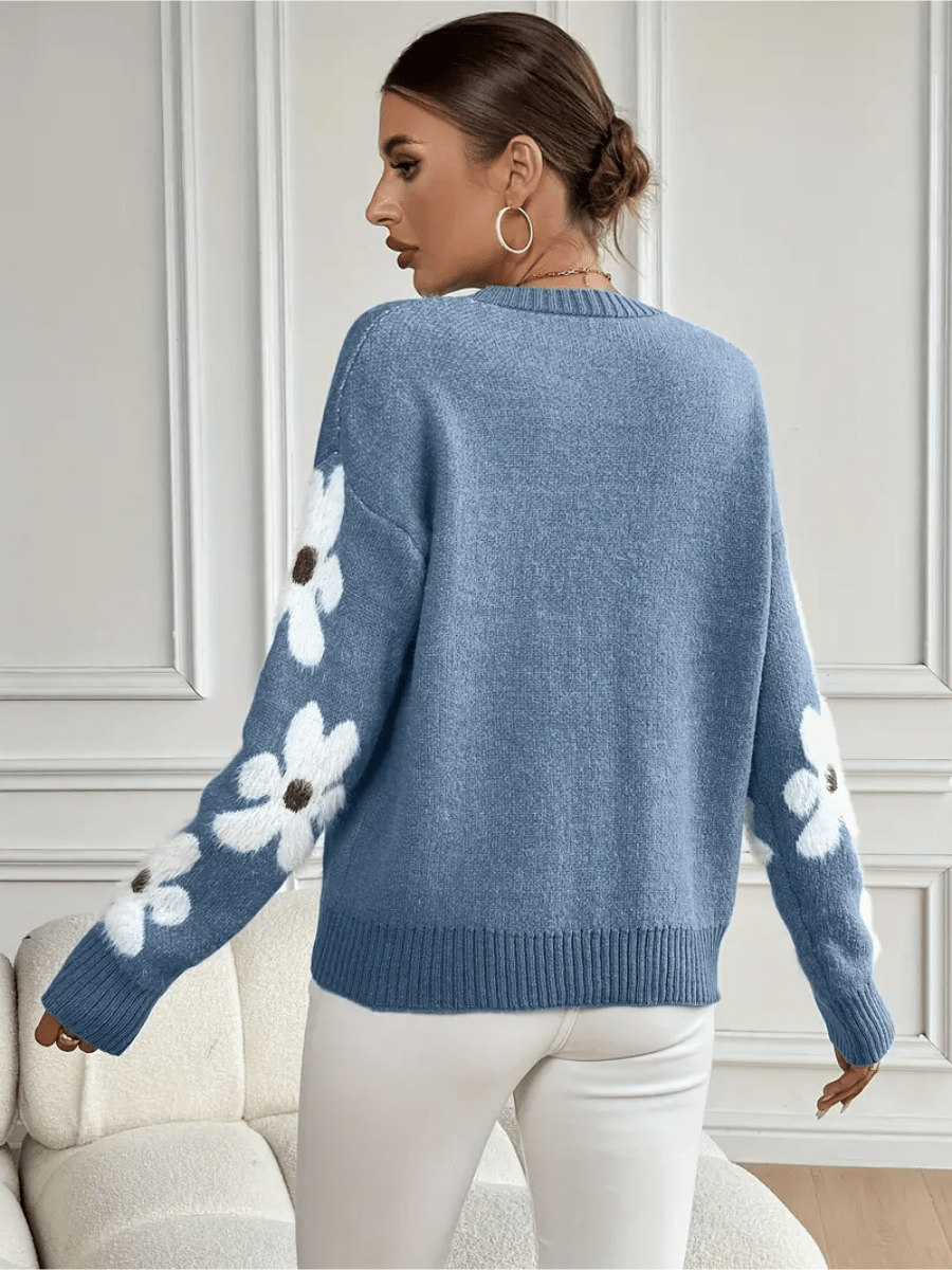 Nolira - Pull En Maille Douce À Imprimé Floral Élégant