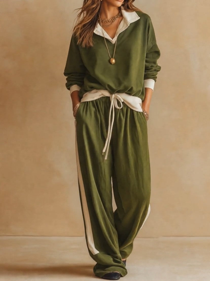 Hinke - Ensemble deux pièces femme avec haut à col polo et pantalon large