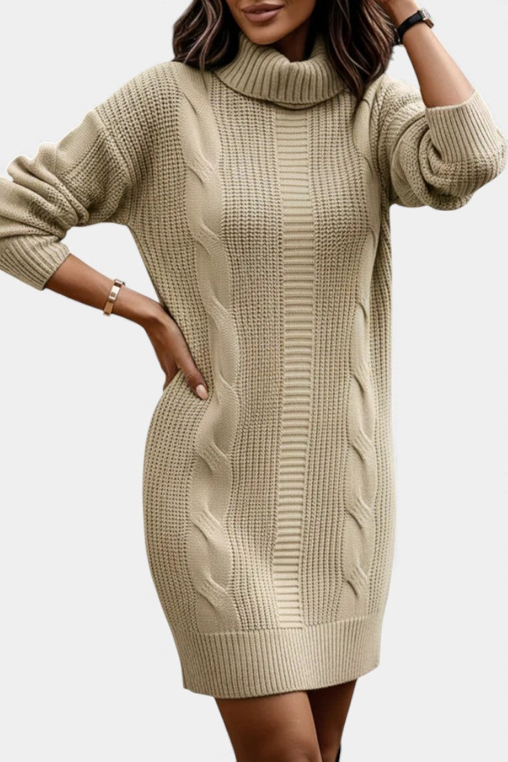 Elinora - Robe Pull Col Roulé Maille Cosy