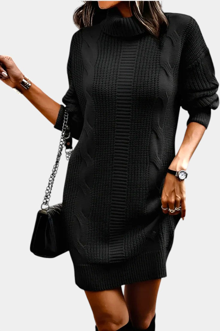 Elinora - Robe Pull Col Roulé Maille Cosy