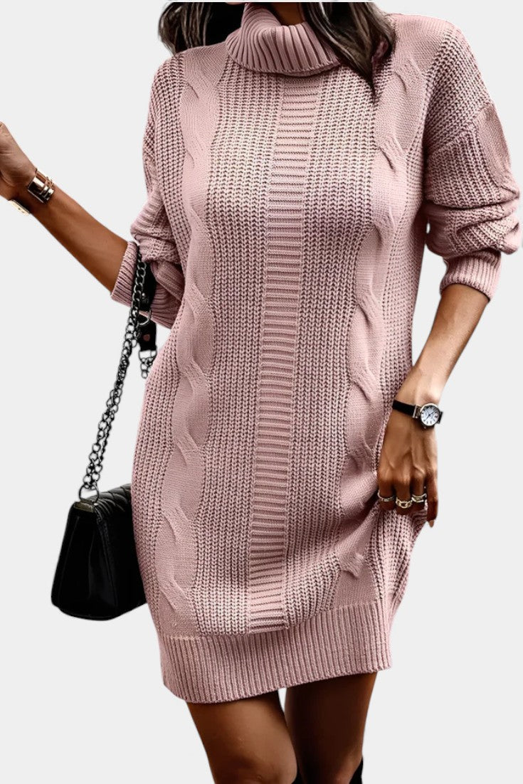 Elinora - Robe Pull Col Roulé Maille Cosy