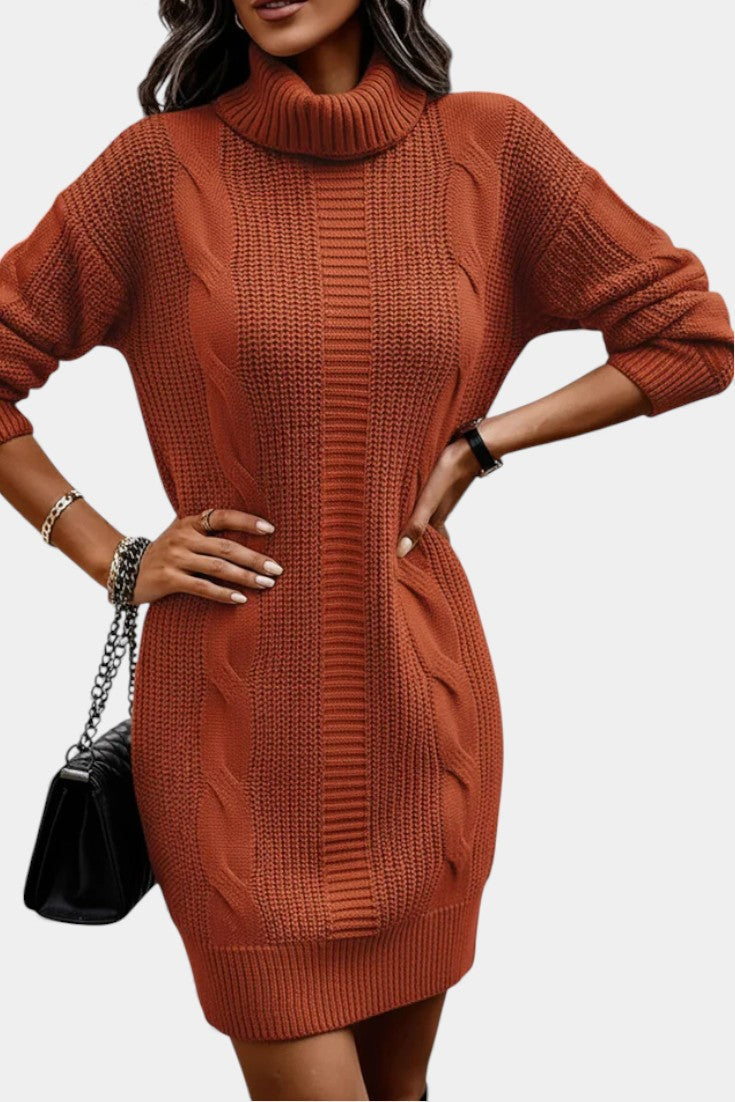 Elinora - Robe Pull Col Roulé Maille Cosy