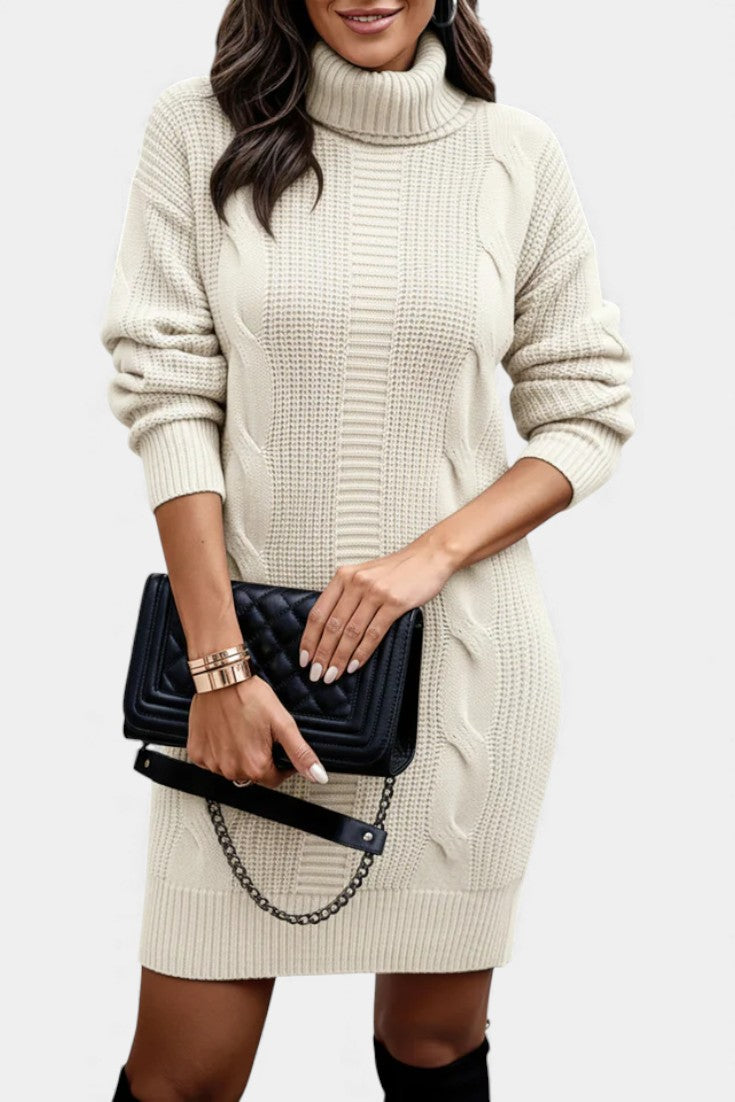 Elinora - Robe Pull Col Roulé Maille Cosy