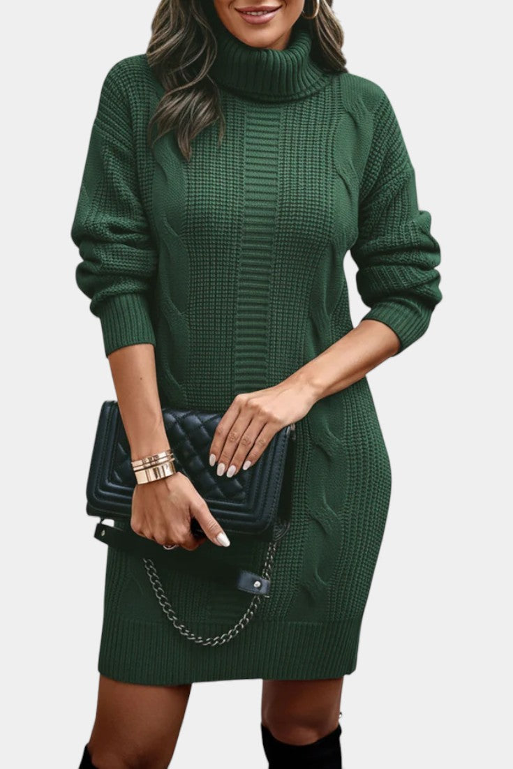 Elinora - Robe Pull Col Roulé Maille Cosy