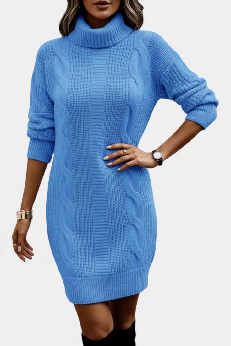 Elinora - Robe Pull Col Roulé Maille Cosy