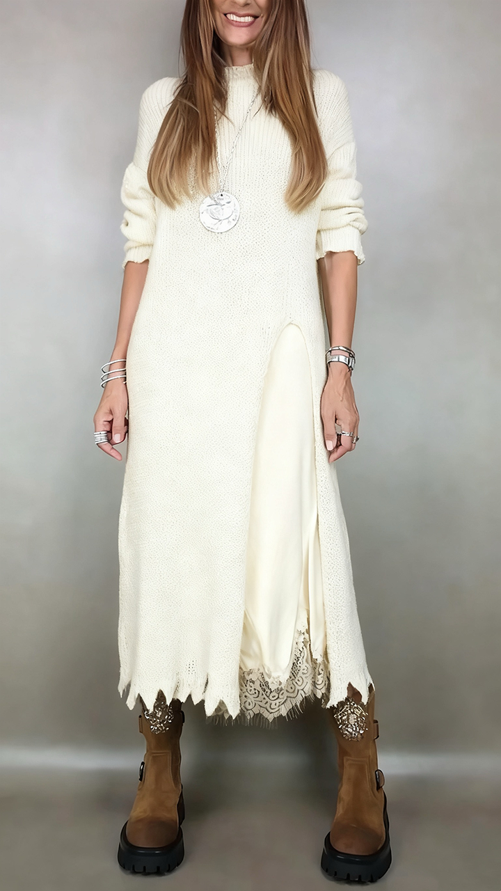 Wieteke - Ensemble femme deux pièces avec pull long et robe fluide