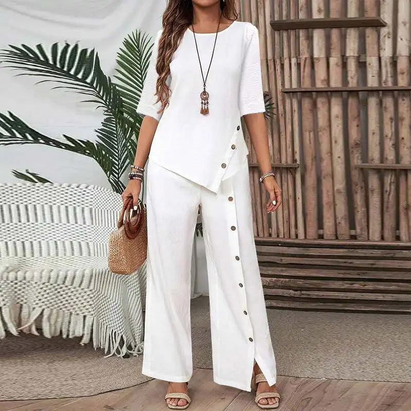 Amelina™ - Ensemble Coordonné avec Boutons pour un Style Élégant et Décontracté