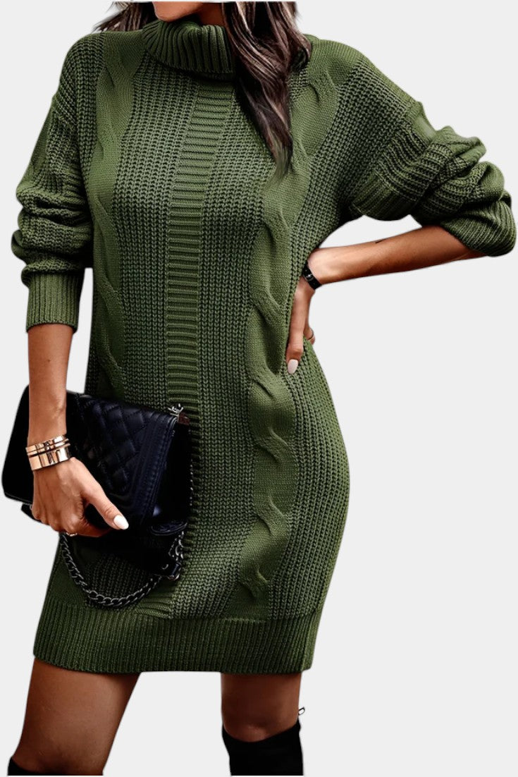 Elinora - Robe Pull Col Roulé Maille Cosy