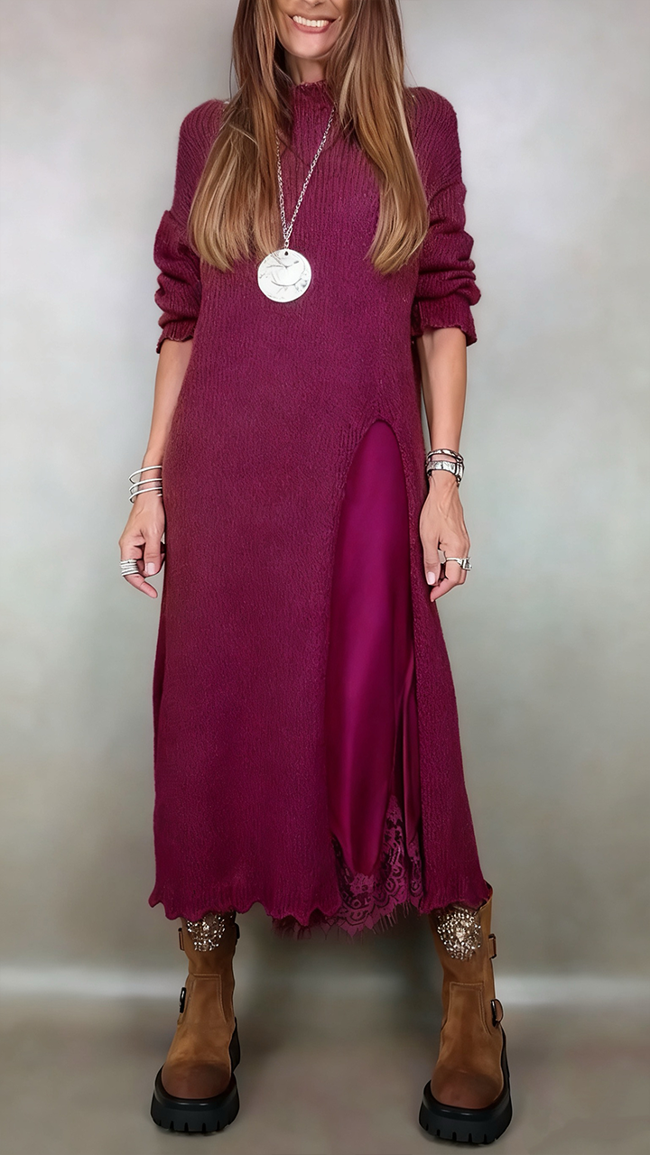 Wieteke - Ensemble femme deux pièces avec pull long et robe fluide