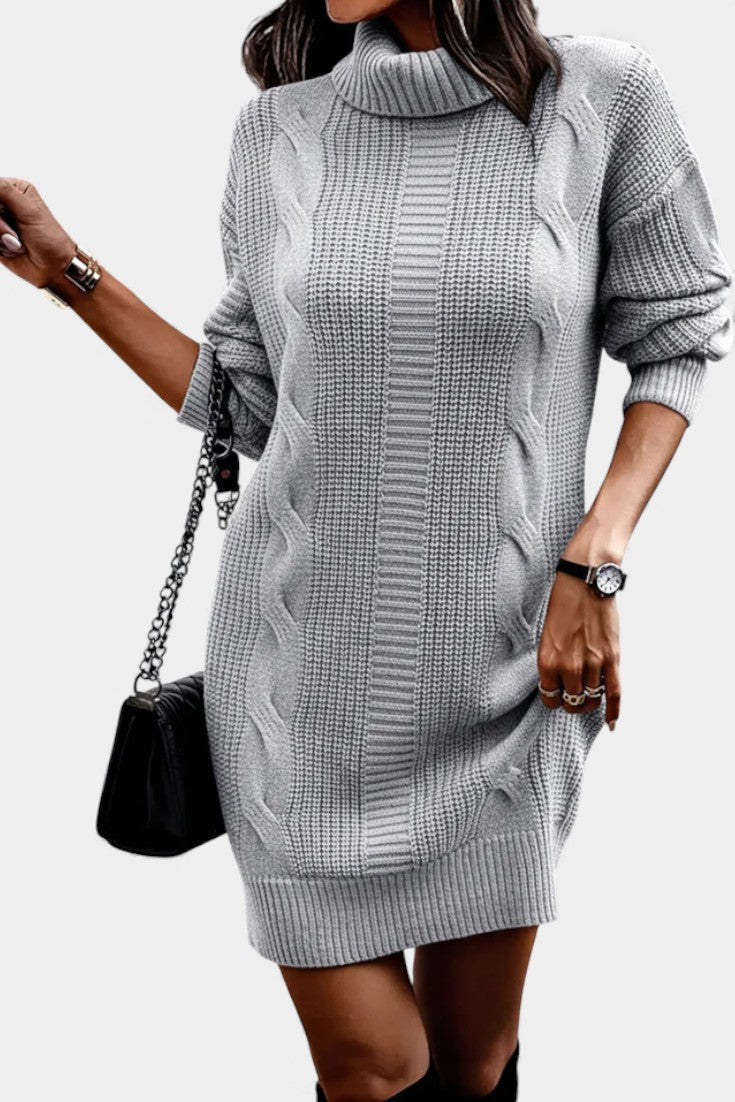 Elinora - Robe Pull Col Roulé Maille Cosy