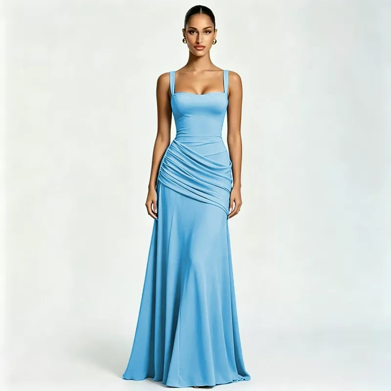 Noreia - Robe maxi femme à col carré froncé et laçage dos
